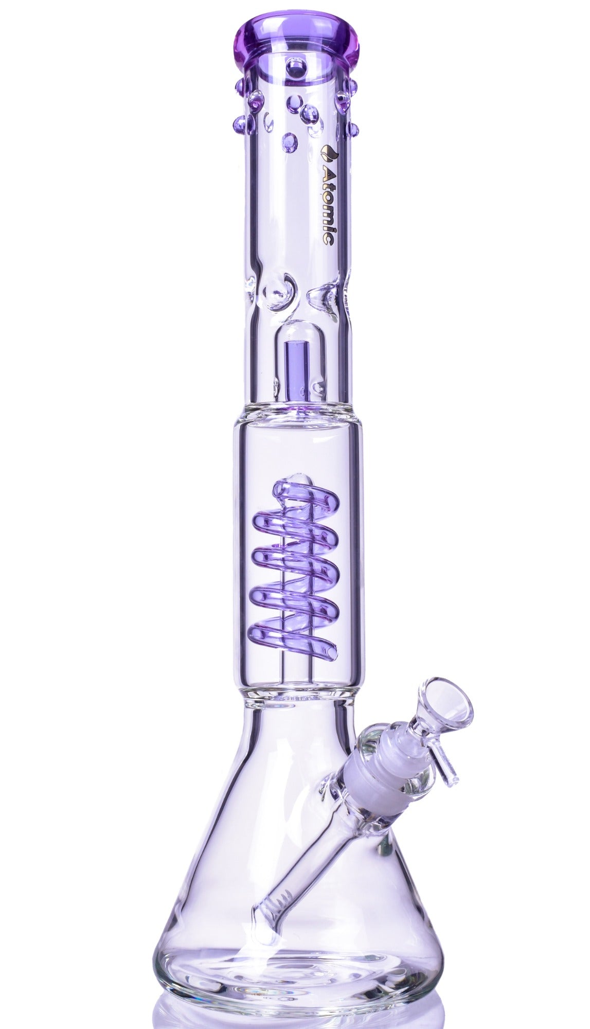 Nucleus - Atomic Glass 18" Inline to Coil Perc Beaker Bong - Purple
