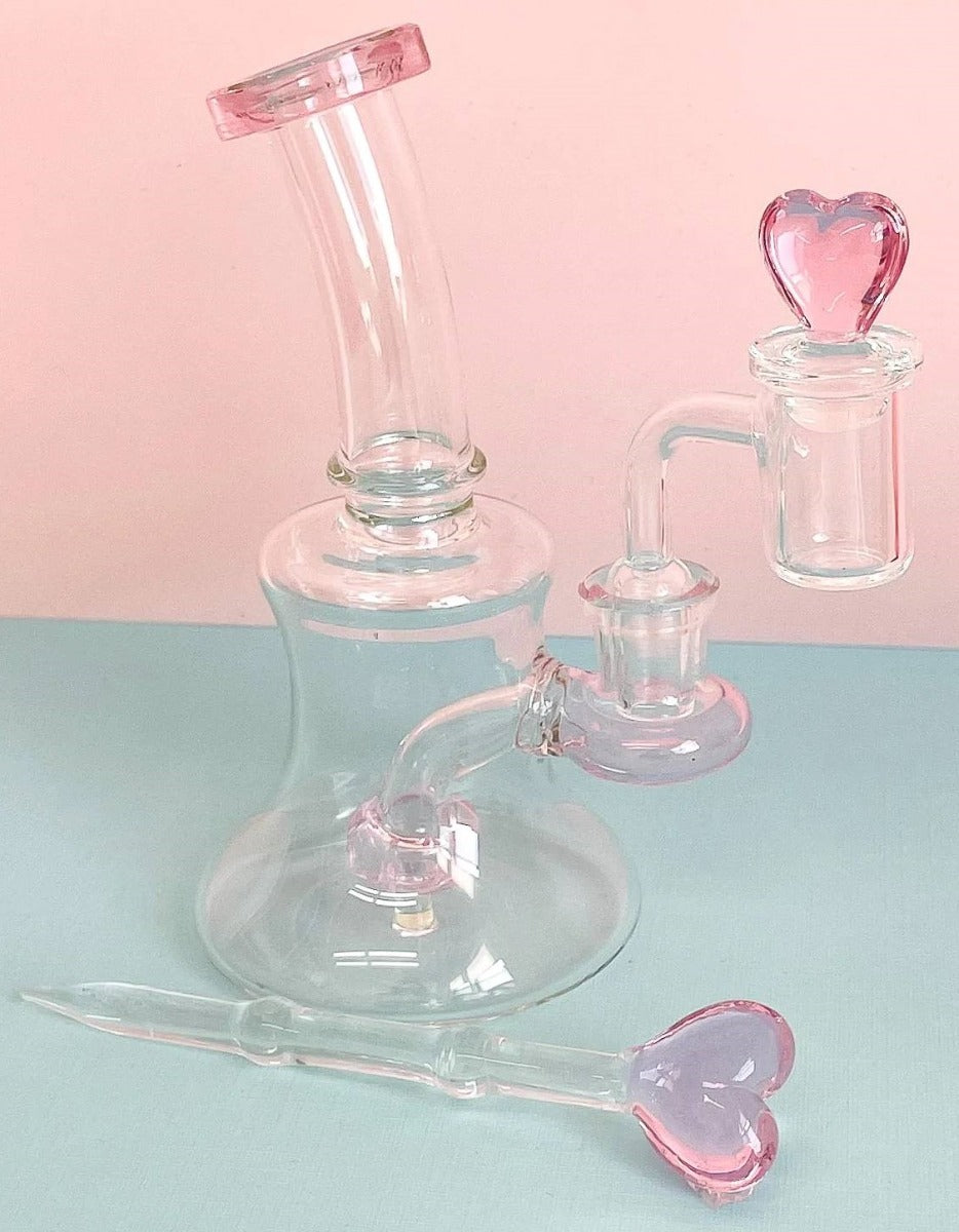 9" Heart Bong With Heart Dabber and the Heart Dab Rig - Pink