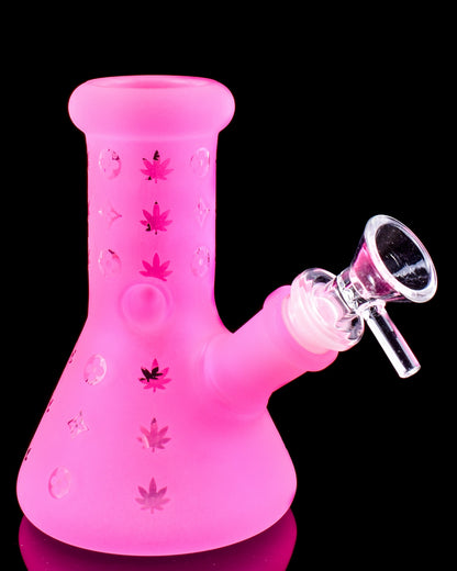 Flirty Foliage - Mini Frosted Beaker Bong - Hot Pink