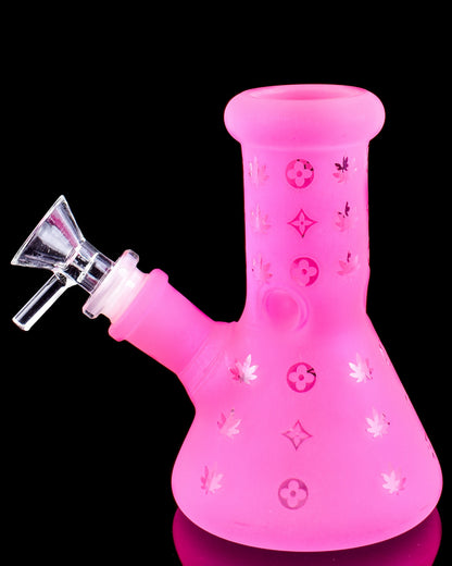 Flirty Foliage - Mini Frosted Beaker Bong - Hot Pink