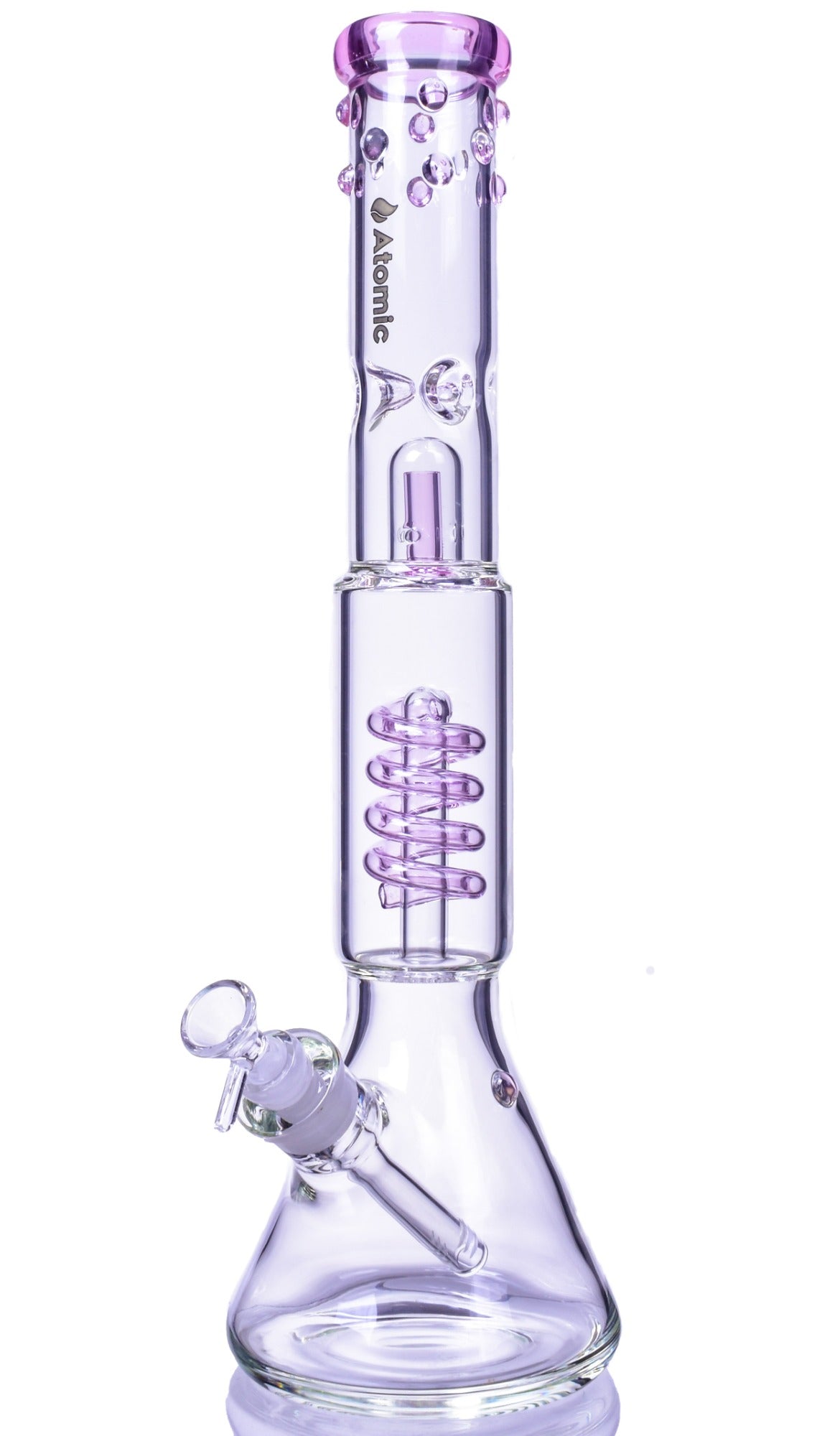 Nucleus - Atomic Glass 18" Inline to Coil Perc Beaker Bong - Pink