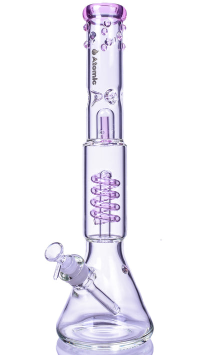 Nucleus - Atomic Glass 18" Inline to Coil Perc Beaker Bong - Pink