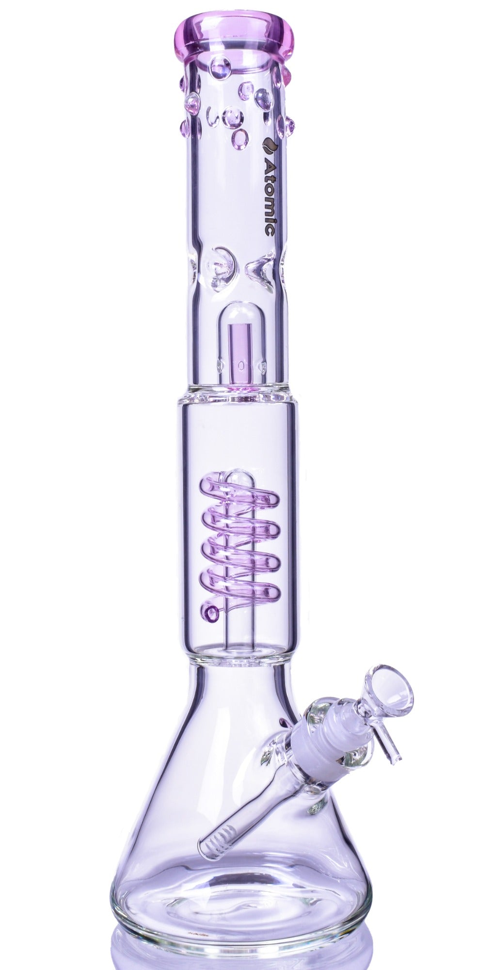 Nucleus - Atomic Glass 18" Inline to Coil Perc Beaker Bong - Pink