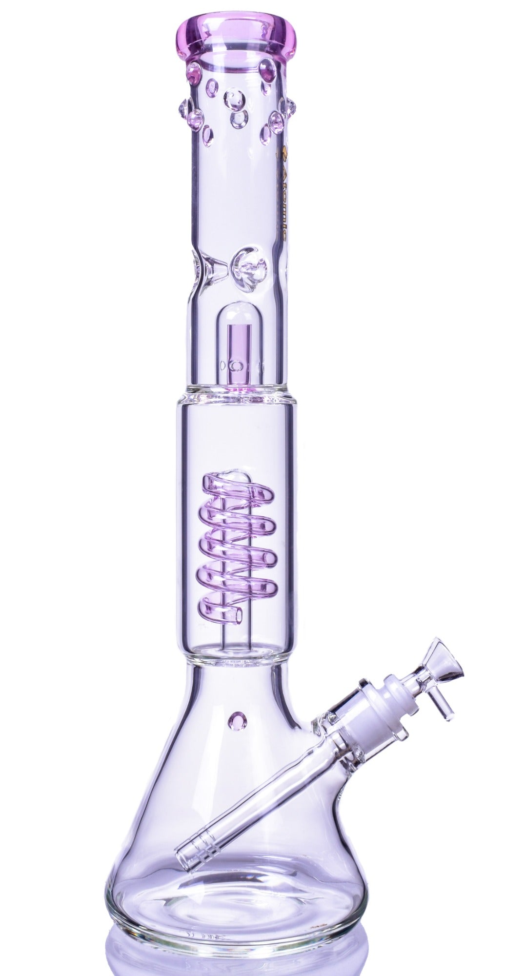 Nucleus - Atomic Glass 18" Inline to Coil Perc Beaker Bong - Pink