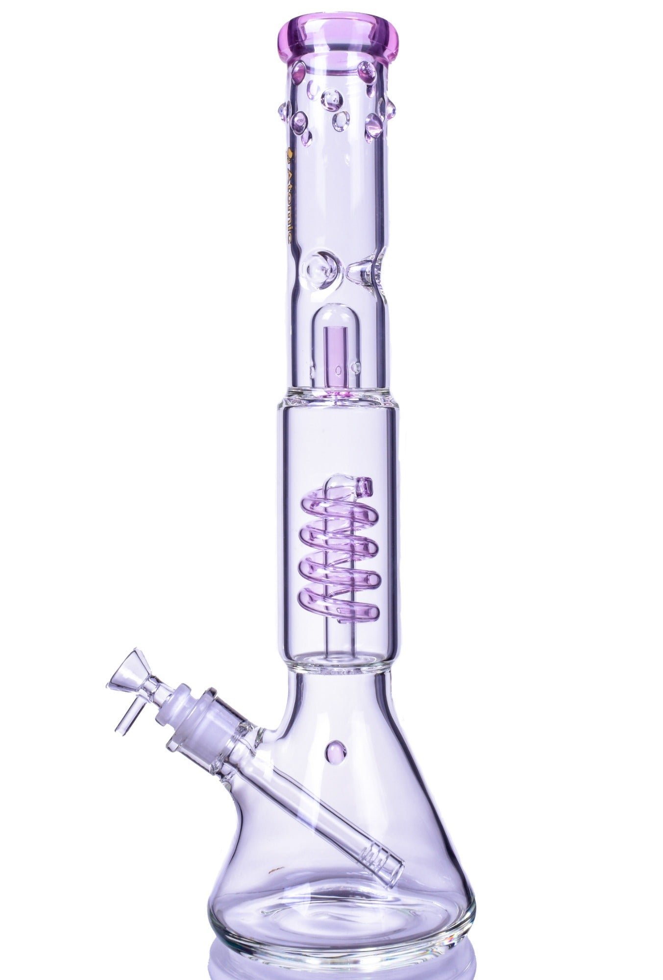 Nucleus - Atomic Glass 18" Inline to Coil Perc Beaker Bong - Pink