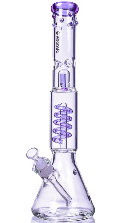 Nucleus - Atomic Glass 18" Inline to Coil Perc Beaker Bong - Purple
