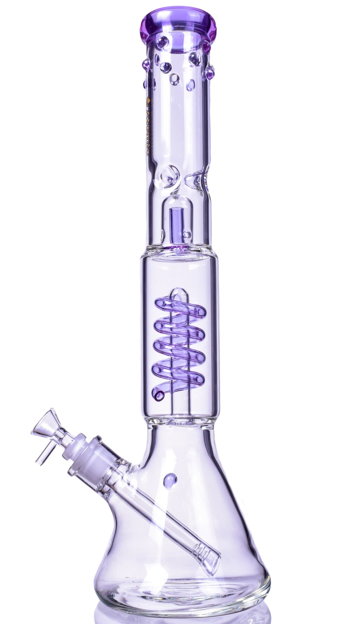 Nucleus - Atomic Glass 18" Inline to Coil Perc Beaker Bong - Purple