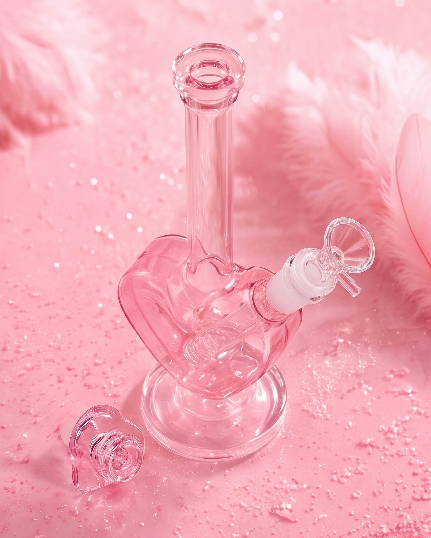 9" Heart Bong w/ Heart Bowl - Pink
