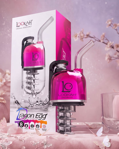 Pink Lookah Mini Dragon Egg portable e-rig with a compact egg-shaped body, water bubbler, magnetic cap, and sleek handheld design.