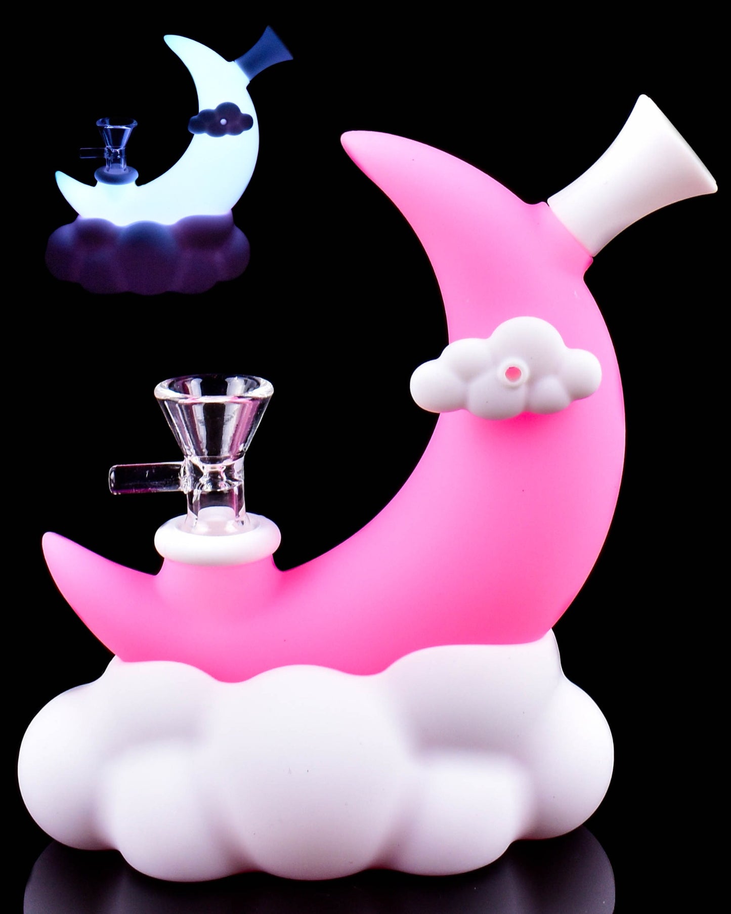 Celestial Crescent – Glow In The Dark Silicone Mini Bong - Pink