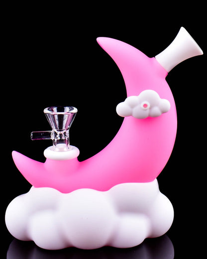 Celestial Crescent – Glow In The Dark Silicone Mini Bong - Pink